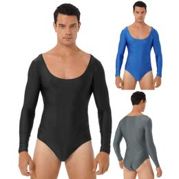 Catsuit Costumes Mens Round Neck Long Sleeve Bodysuit Sport Workout Gym Fitness Leotard
