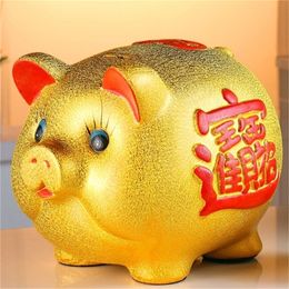 Ceramic Cartoon Boxes Creative Golden for Gift Piggy Bank Children's Retro Coin Tank Money Savings Home Decoration GG50cq 201125