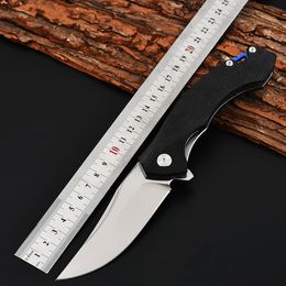 1Pcs High Quality Flipper Pocket Knife D2 Satin Blade Black G-10 Handle Ball Bearing Fast Open Folding Knives