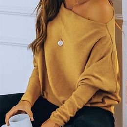 Women Trendy Elegant Casual Shirt Female Stylish Blouse One Shoulder Solid Colour Loose Fit Long Sleeve Top 210716