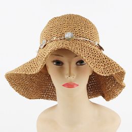 Ladies Summer Beach Sun Hat Hand Crochet Straw Outdoor Travel Shade Foldable Hat Solid Colour Retro Fisherman Hat