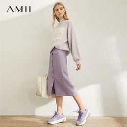 Amii Spring French Aword Half Skirt Women High Waist Plaid KneeLength Skirt 1193 210306