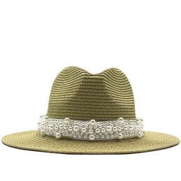 luxury Panama Hat Summer Sun Hats for Women Beach Straw Hat for Girl UV Protection Cap chapeau femme 2020 G220301