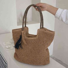 Big Straw Weave Tassel Tote Summer Beach Bags for Women 2022 Large Capacity Fashion Shoulder Bag Lady Handbags and Purses G220531