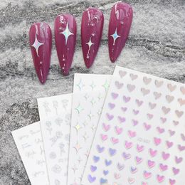 3D samoprzylepne błyszczące naklejki do paznokci kalkomanie Super migające srebrne naklejki gwiazdy róże serca paznokci tłoczona łatka Nail-Art Manicure symfonia Aurora ZL0686