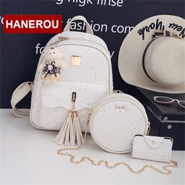 3SetPcs Design Tassel Women Backpack Star Sequins PU Leather Backpacks For Teenage Girls School Chain Shoulder Bag Y201224