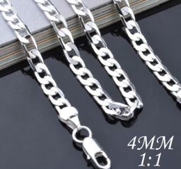 Women Men's Jewelry 925 Sterling Silver Plated 4MM 16-24inches Chain Necklace Hiphop Jewellry