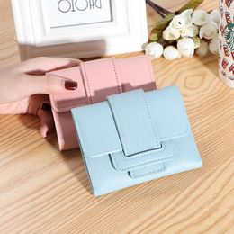 Wallets Solid Color Fold Mulit-Pocket Women Girls Clutch Short Purse Handbags PU Leather Moneybag Billfold Card Holder WalletsWallets