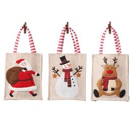 christmas decorations storage Australia - 2022 Christmas Canvas Three-dimensional Embroidered Tote Bag Linen Reusable Child Gift Candy Storage Bag Shopping Bags Christmas Decorations B0719