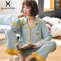 Casual Fruit Pocket Button Cardigan Women Pijama Lapel Long Sleeve Trousers Comfortable Pajamas For Women Casual Cute Home Suit Y200708