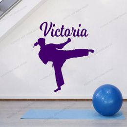 Wall Stickers Karate Martial Arts Room Personalised Custom Name Mirror Girl Stationery Sticker Yw-27