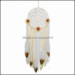 Other Home Decor Garden Boho Dream Catchers Handmade White Gold Feather Dreamcaters With Flowers For Wall Hanging Decoration Wedding Craft