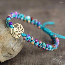 Fashion Bracelet For Men Women Tree Charm Imperial Jaspers String Braided Spiritual Friendship Couples Meditation Bracelets