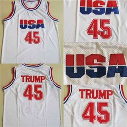 Nikivip Mens 45 Donald Trump Movie Basketball Jersey Dream Team One Fashion 100% Stitched Basketball Shirts White Vintage