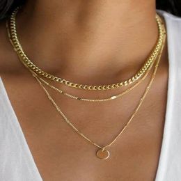 Chains Women's Gold Double Layer Sequin Necklace Set Elegant Choker Party Stainless Steel Charm Wedding Jewellery GiftChains