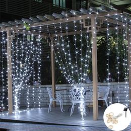 LED Outdoor Solar Lamp String Light Garland Curtain Christmas Decorations Street Year Decor Wedding Decoration 220408