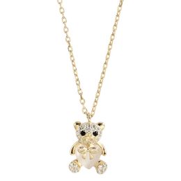 Fashion Linte Little Bear Colgante con collar de gargantilla de cadena de enlace de circón completo por 925 Silver for Women