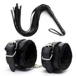 Woman Sex Lingerie Leather Whip Flogger Plush Sex Handcuffs Bondage Slave Exotic Accessories Toys For Couples Games 220817