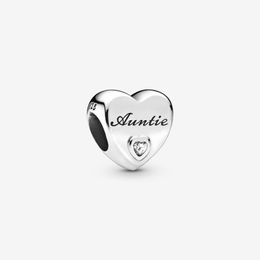 New Arrival 100% 925 Sterling Silver Auntie Love Heart Charms Fit Original European Charm Bracelet Fashion Jewellery Accessories