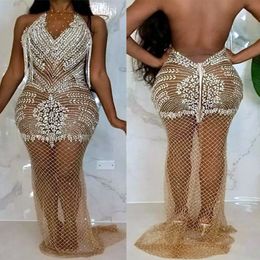 2022 Plus Size Arabic Aso Ebi Gold Mermaid Luxurious Prom Dresses Beaded Crystals Evening Formal Party Second Reception Birthday Engagement Gowns Dress ZJ896