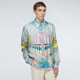 Casablanc 22ss printed silk twill shirt long sleeves satin shirts
