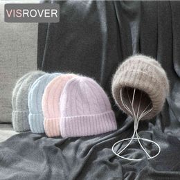 Fish rover 10 Colors Unisex Solid Color Real Rabbit Fur Hats Winter Hat For Woman Best Match Acrylic Woman Autumn Warm skullies J220722