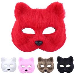 Faux Fur Cat Fox Mask Furry Animal Cosplay Half Face Masks Party Masquerade Fancy Dress Easter Costume Props