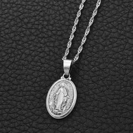 Pendant Necklaces Anniyo Virgin Mary Necklace For Women Girls Our Lady Jewellery Wholesale Colar Cross Trendy Chain #113810Pendant