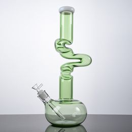 Clear Green Hookahs 18mm Female Joint Unique Shape Beaker Bongs Big bong Diffused Downstem Bowl Dab Oil Rigs LXMD20103