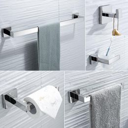 Bath Accessory Set Bathroom Accessories Stainless Steel Polish Square Paper Holder Towel Bar Robe Hook Toilet Brush Ring Hardware SetBath
