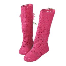 Hohe qualität 2022 Hohl Stiefel Schuhe Atmungsaktive Stricken Linie Mesh stiefel Sommer Frauen Knie Frauen 34-41