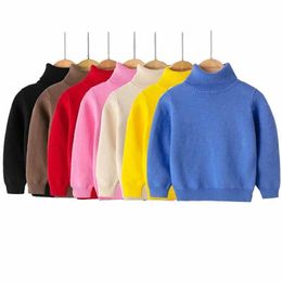 Children's Sweater Clothing Autumn Winter Girls Turtleneck Sweater Kids Boys Pullover Sweater Candy Colours Knit Bottoming Tops LJ201128