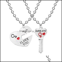 Pendant Necklaces Pendants Jewellery 2Pcs/Set Necklace Charming I Love You Letter Heart Key Sweater Chains Fashion Gift Drop Delivery 2021 J