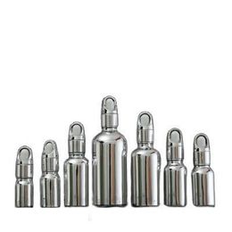 Empty Packing Glass Bottle Silver Collar Flower Basket White Head Essential Oil Dropper Vials Portable Cosmetic Container 5ml 10ml 15ml 20ml 30ml 50ml 100ml