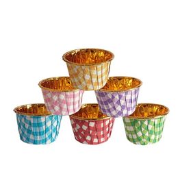 Aluminum Foil Cupcake Cups Disposable Muffin Liners Baking Mold Cups Paper Plaid Pudding Ramekin Holders XBJK2203