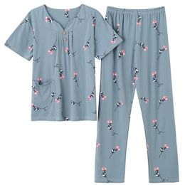 Plus Size 4XL 2 Pieceset Summer Women Sleepwear Full Pure Cotton Pajama Set Short Sleeve Sleepwear Pajamas Suit Female Homewear T200429