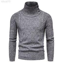 Casual Autumn Style Foreign Men Knitted Sweater High Neck Button Long Sleeves Sweater Depth Shirt For Daily Wear L220801