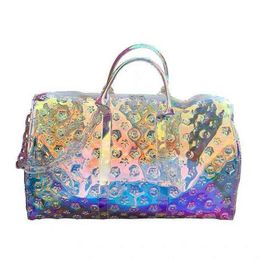 Sports fitness bag transparent embossed boarding luggage portable Colourful laser travel large capacity 220608