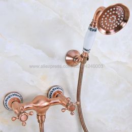 Bathroom Shower Sets Antique Red Copper Wall Mounted Faucet And Cold Mixer Tap With Hand Head Kna293Bathroom