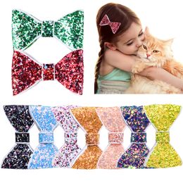 15901 Sweet Baby Girls Sequins Bowknot Hair Clip Children Hair Accessories Colourful Glitter Bow Barrettes Kids Hairclip 9 Colours