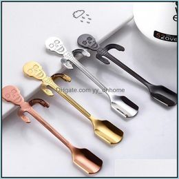 Spoons Flatware Kitchen Dining Bar Home Garden Ll Stainless Steel Skeleton Coffee Spoon Personality Skl Pattern Milk Hanging Sc Dh4Xg