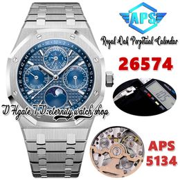 APSF aps26574 Perpetual Calendar Cal.5134 aps5134 Automatic Mens Watch 41MM Superlumed Blue Textured Dial Moon Phase Stainless Steel Bracelet eternity Watches