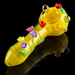 Latest Cool Colourful Flower Pipes Pyrex Thick Glass Dry Herb Tobacco Oil Rigs Smoking Handpipe High Quality Handmade Pipes DHL