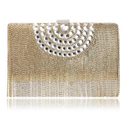 Evening Bags Fashion Women Tassel Bag Rhinestones Beaded Lady Handbags Chain Shoulder Small Day Cluth For Party Wedding YM1104Evening