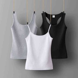 Womens Cotton Camis Solid Colour Female Slim Sleeveless Casual Vest Solid Colour Crop Lower Cut Top For Ladies Fitness Vest Summer G220414