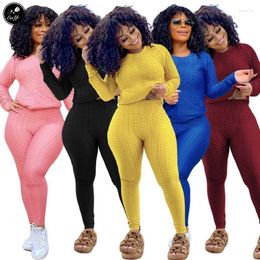 Women's Tracksuits Enyu S-XXL Chic 2022 Autumn/Spring Sexy Women 2-Piece Long Set Full Sleeve O-Neck Pullover Tees Tight Pants Casual Daily