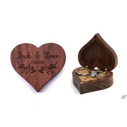 Wooden Jewelry Storage Boxes Blank DIY Engraving Wedding Retro Heart Shaped Ring Box Creative Gift Packaging Supplies JLA13061