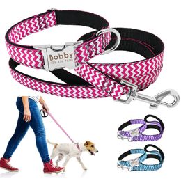 Custom Nylon Dog Collar Personalised Printed Nameplate Leash Set Engraved Pet Tag Adjustable For Medium Large Dogs Y200917