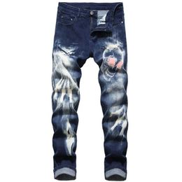 Men's Jeans 2022 Cool Design 3D Skull Print Punk Men Vintage Pencil Trousers Dark Streetwear Hip Hop Slim Women Denim Pants For Teens