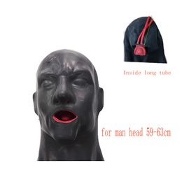 -Máscara de borracha de hapé de látex 3D Fetiche fechado com fetiche com bainha de bainha de boca vermelha Tubo de nariz de língua longa e curta para homens 220715